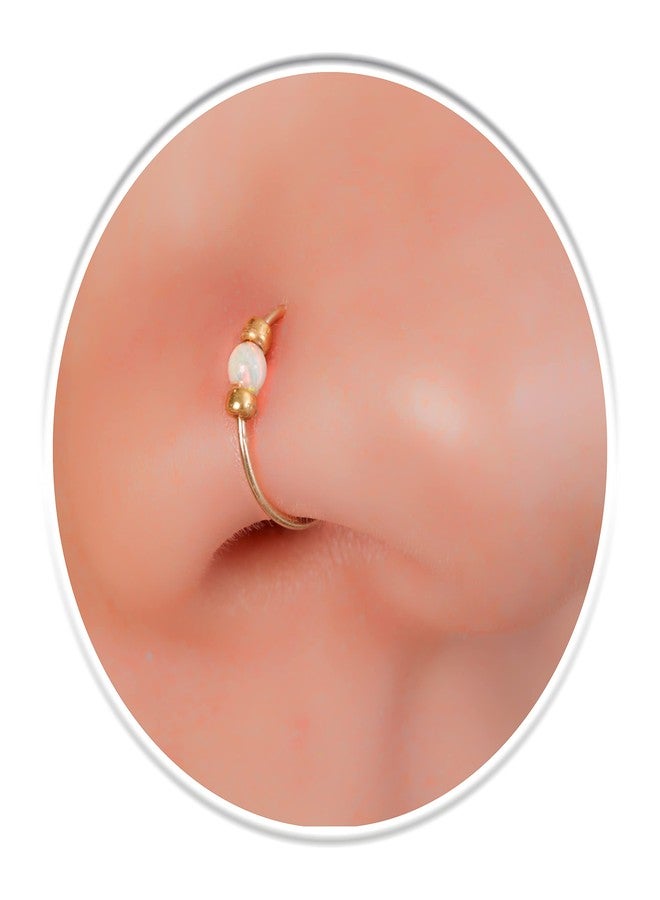 biliboom 14k Gold Filled White Opal Nose Ring - Tiny 24G Thin Gold Nose Hoop for Women - Dainty Handmade Opal Nose Piercing Hoop - Small Snug Gold Hoops Jewelry - Comfortable Everyday Fit - Image 5
